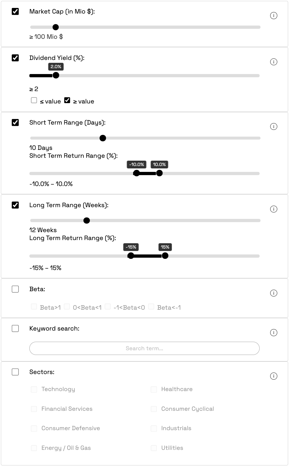 DIY parameter selection interface